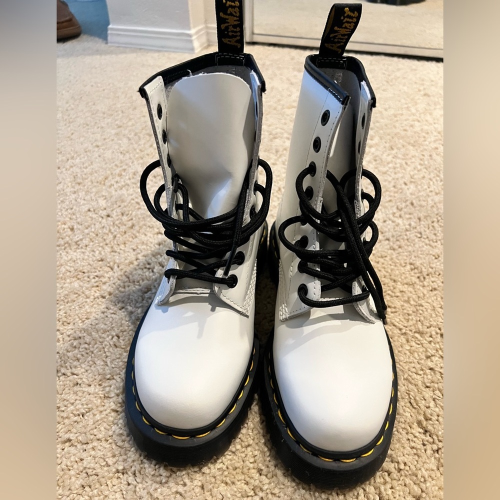 Dr. Martens 1460 BEX SMOOTH LEATHER PLATFORM BOOTS WHITE